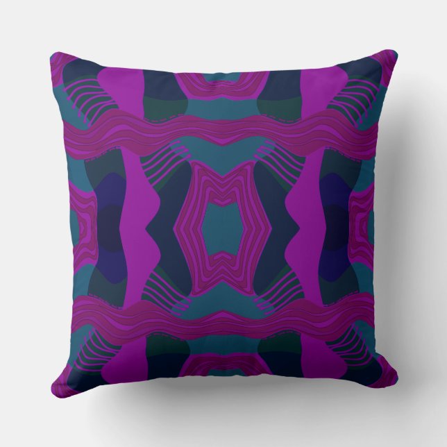 Psychedelic African Patchwork: Teal Magenta Green Cushion (Back)