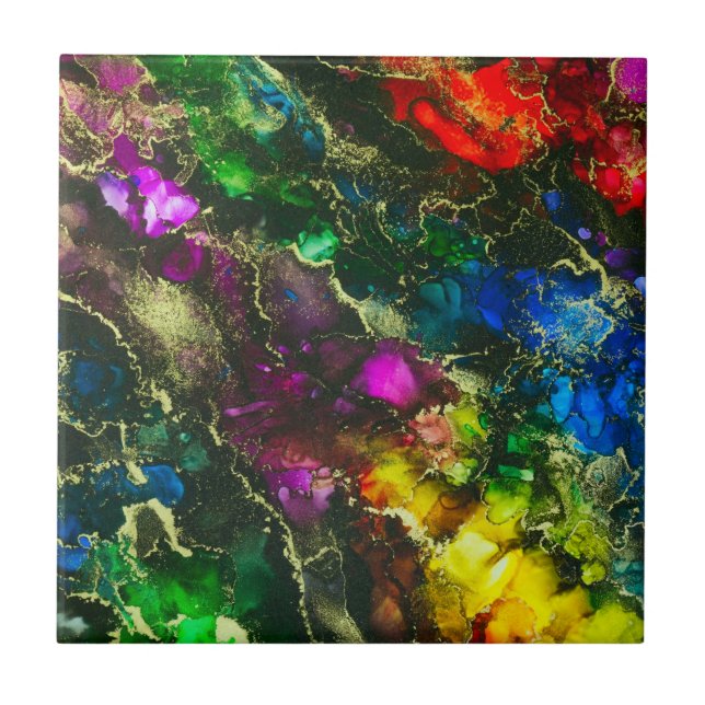 Psychedelic Alcohol Ink Abstract Painting Ceramic Tile (Front)