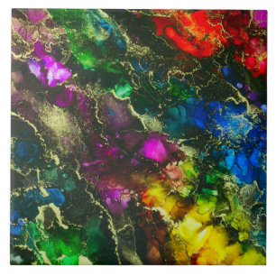 Psychedelic Alcohol Ink Abstract Painting Ceramic Tile