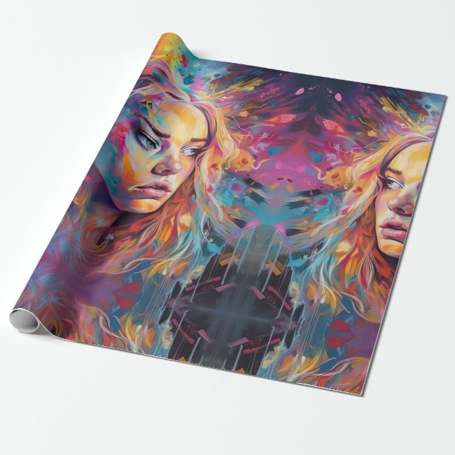 Psychedelic Alice in wonderland Pink Girl Theme Wrapping Paper (Unrolled)