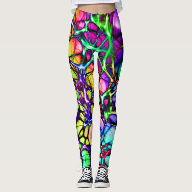 Psychedelic and Colourful Network of Lines Leggings (Front)