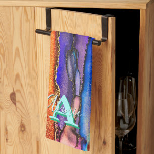 Psychedelic and Gilt Alcohol Ink Kitchen Towels