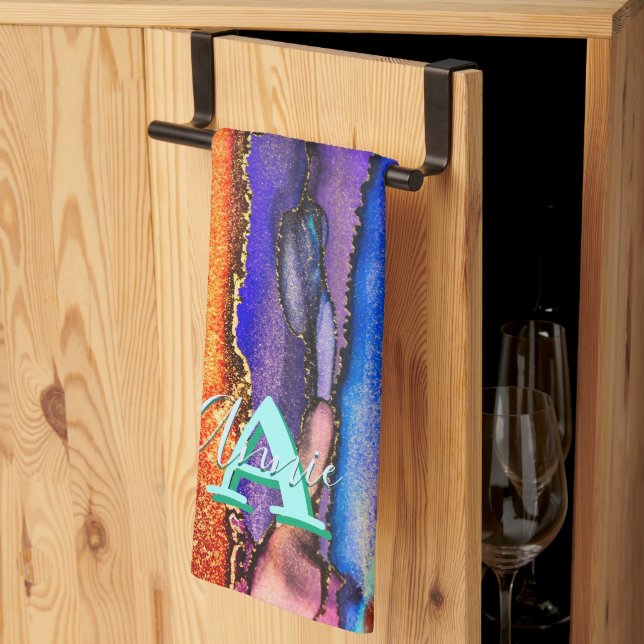 Psychedelic and Gilt Alcohol Ink Kitchen Towels (Thirds Fold)
