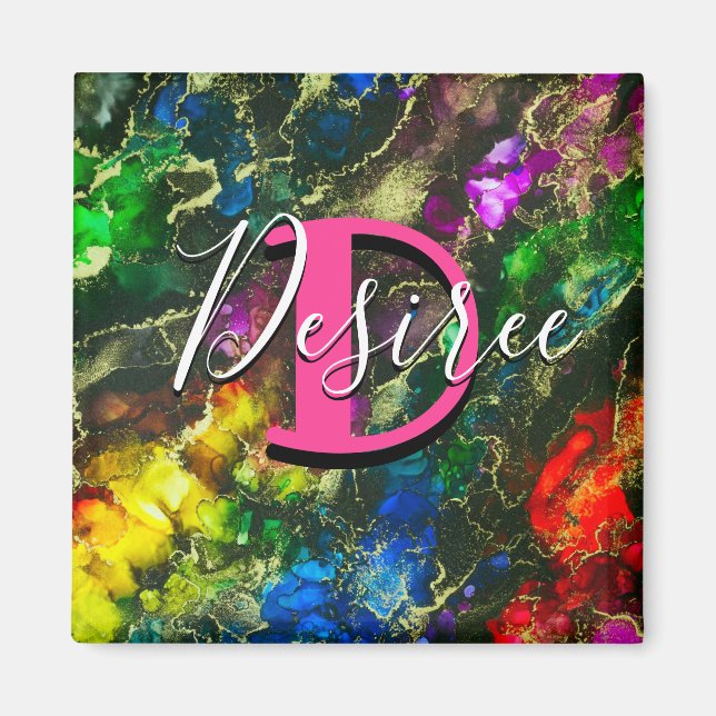 Psychedelic and Gilt Alcohol Ink Magnet (Front)