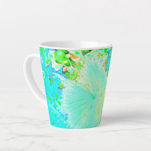 Psychedelic Aqua and Lime Green Milkweed Latte Mug
