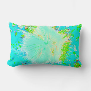 Psychedelic Aqua and Lime Green Milkweed Lumbar Cushion