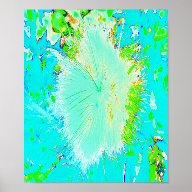 Psychedelic Aqua and Lime Green Milkweed Poster (Front)