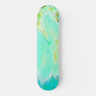 Psychedelic Aqua and Lime Green Milkweed Skateboard