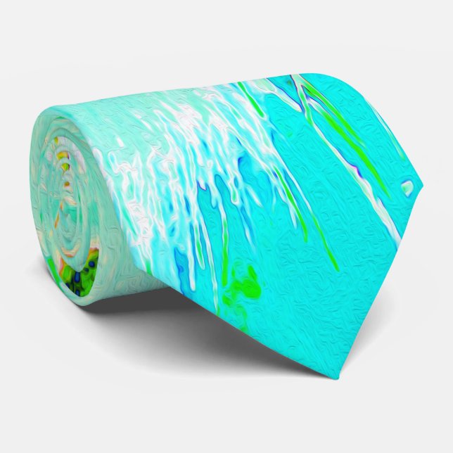 Psychedelic Aqua and Lime Green Milkweed Tie (Rolled)