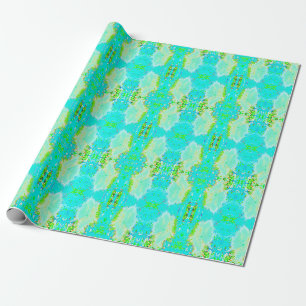Psychedelic Aqua and Lime Green Milkweed Wrapping Paper