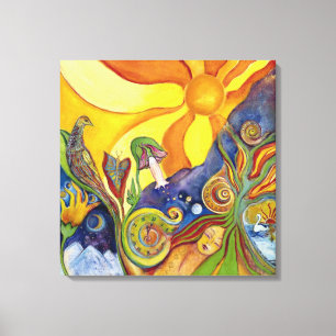 Psychedelic Art - 60s -Hippie Woman - Sun Birds Canvas Print