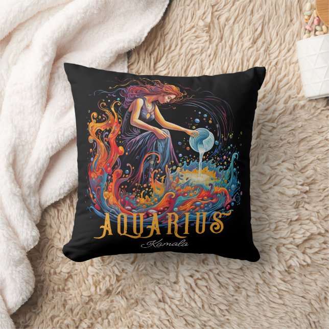 Psychedelic Art Aquarius Zodiac Name Cushion (Blanket)