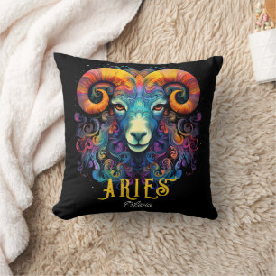 Psychedelic Art Aries Zodiac Name  Cushion