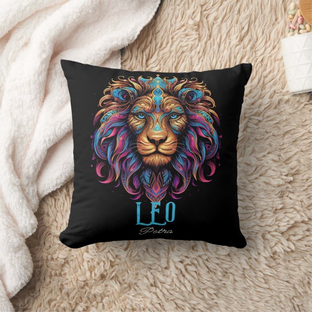 Psychedelic Art Leo Zodiac Name  Cushion (Blanket)