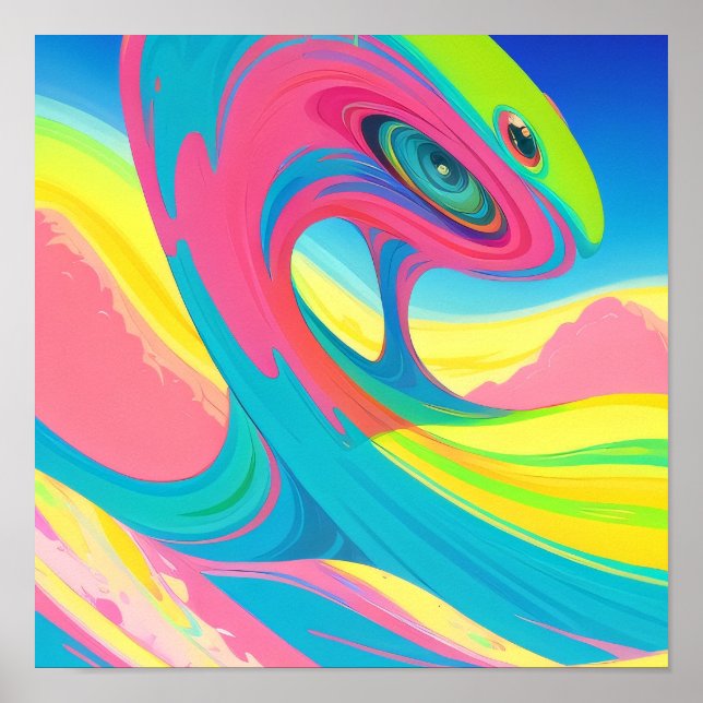 Psychedelic Art Pink Green  Poster (Front)
