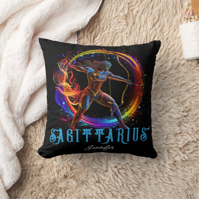 Psychedelic Art Sagittarius Zodiac Name  Cushion (Blanket)