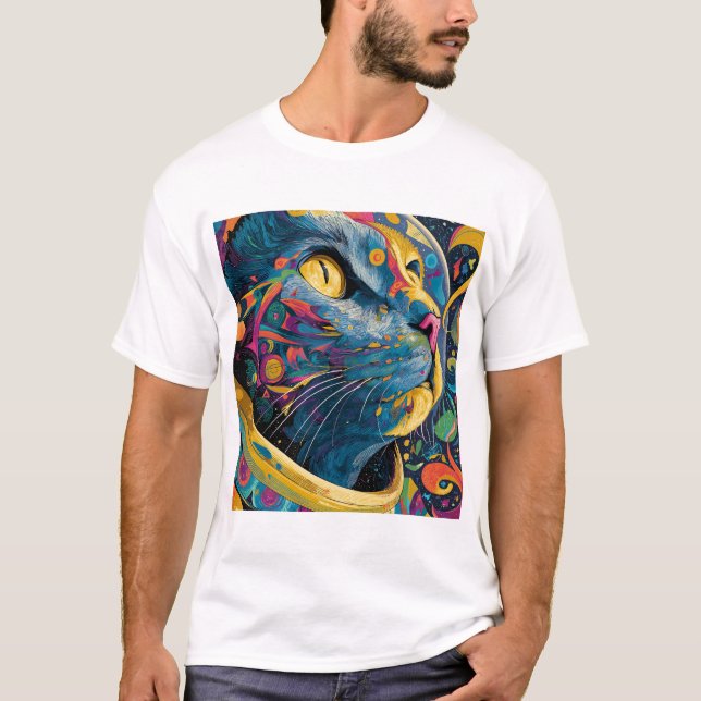 Psychedelic Astro Cat – Cosmic Colour Burst T-Shirt (Front)