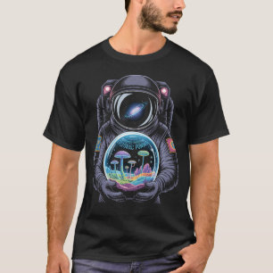 Psychedelic Astronaut Holding Vintage Cosmic T-Shirt