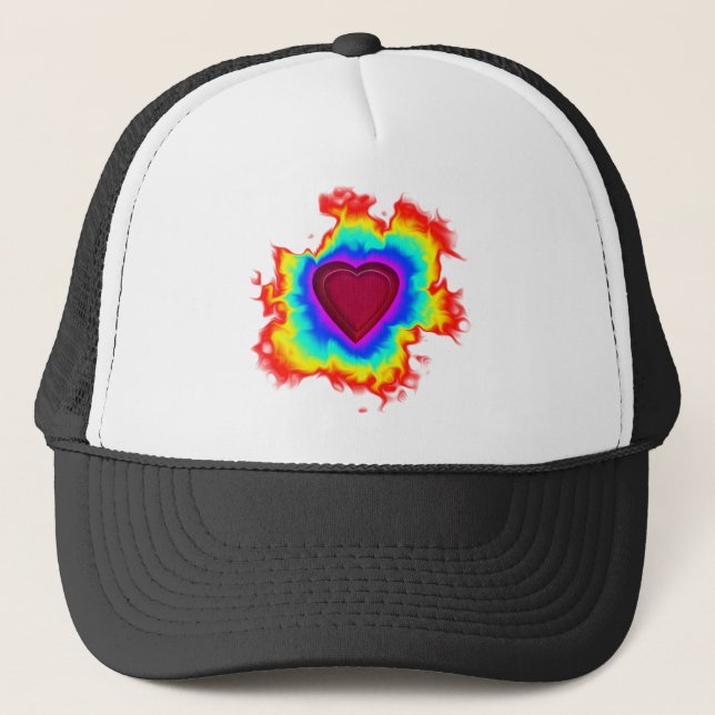 Psychedelic Aura Dual Heart Trucker Hat (Front)