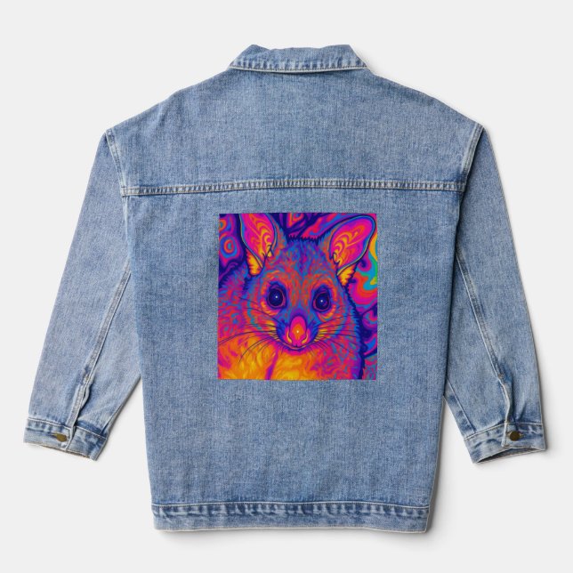 psychedelic Australian Bushtailed possum Denim Jacket (Back)