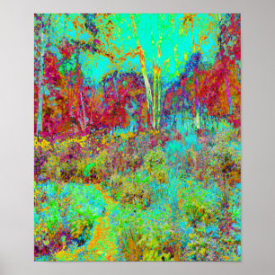 Psychedelic Autumn Gold and Aqua Garden Landscape Poster