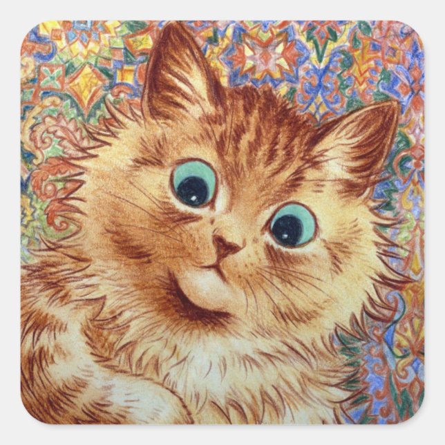 Psychedelic Background Cat Painted by Louis Wain Square Sticker (Front)