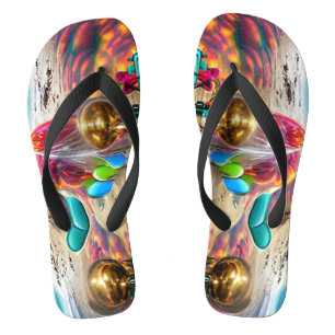 Psychedelic Balloons Colourful Created Flip Flops