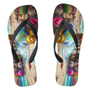 Psychedelic Balloons Colourful Created Flip Flops