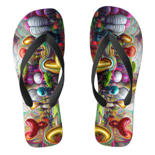 Psychedelic Balloons Colourful Created Flip Flops