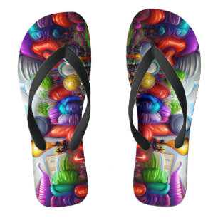 Psychedelic Balloons Colourful Created Flip Flops