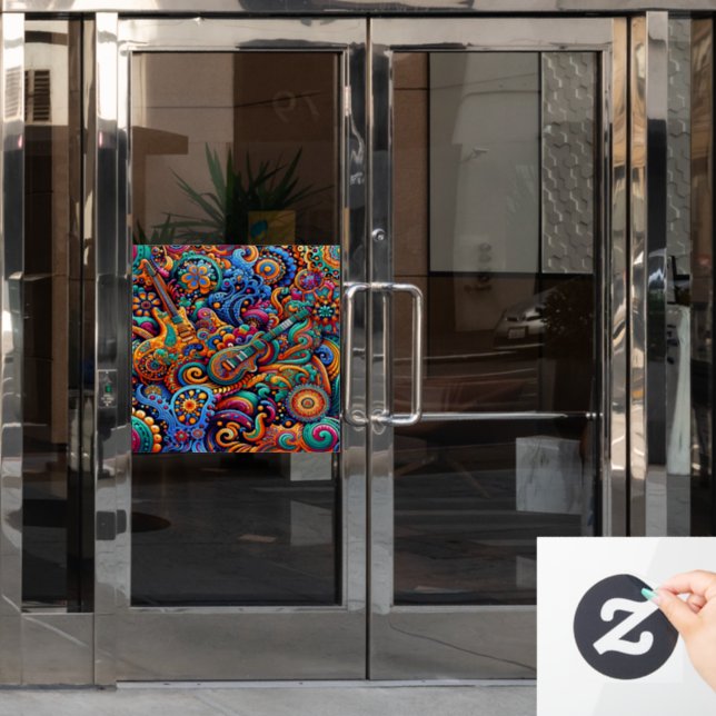 Psychedelic Batik Guitar Art–Colourful Retro Music (Office Door)