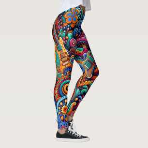 Psychedelic Batik Guitar Art–Colourful Retro Music Leggings