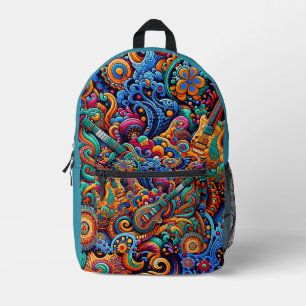 Psychedelic Batik Guitar Art–Colourful Retro Music Printed Backpack