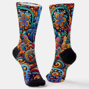 Psychedelic Batik Guitar Art–Colourful Retro Music Socks
