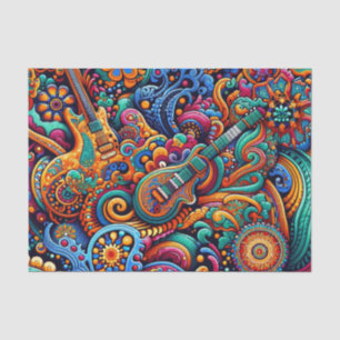 Psychedelic Batik Guitar Art–Colourful Retro Music Tissue Paper