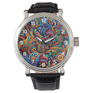 Psychedelic Batik Guitar Art–Colourful Retro Music Watch