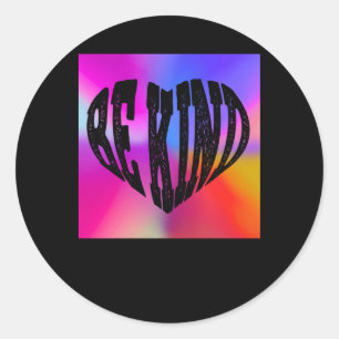 Psychedelic Be Kind Heart Design – Vibrant Rainbow Classic Round Sticker