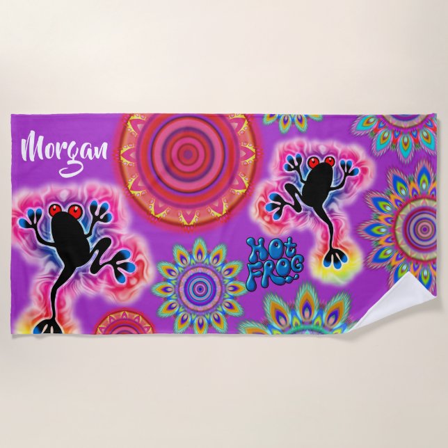 Psychedelic Beach Towel Hot Frog Surf purple (Front)