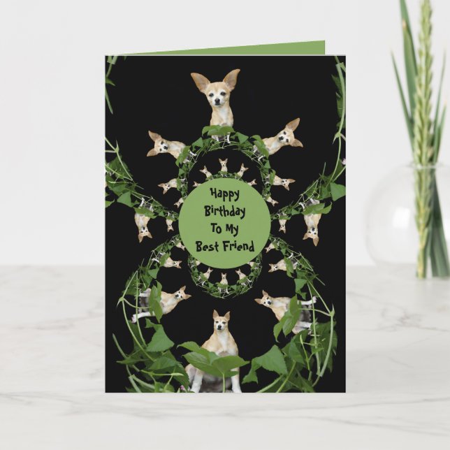 Psychedelic Beige Chihuahua Humorous Birthday Card (Front)