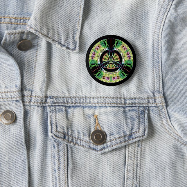 Psychedelic bio-hazard symbol (or whatever u see) 6 cm round badge (In Situ)