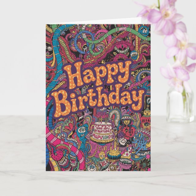 psychedelic birthday card (Orchid)
