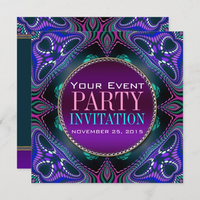 Psychedelic Blacklight Adult Party Invitation (Front/Back)