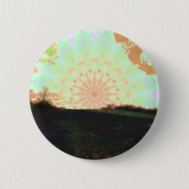 Psychedelic, Blissful Sunset Hill Button (Front)