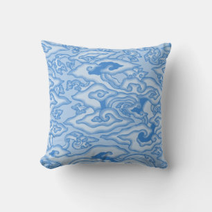Psychedelic Blue and White Waves Pillow