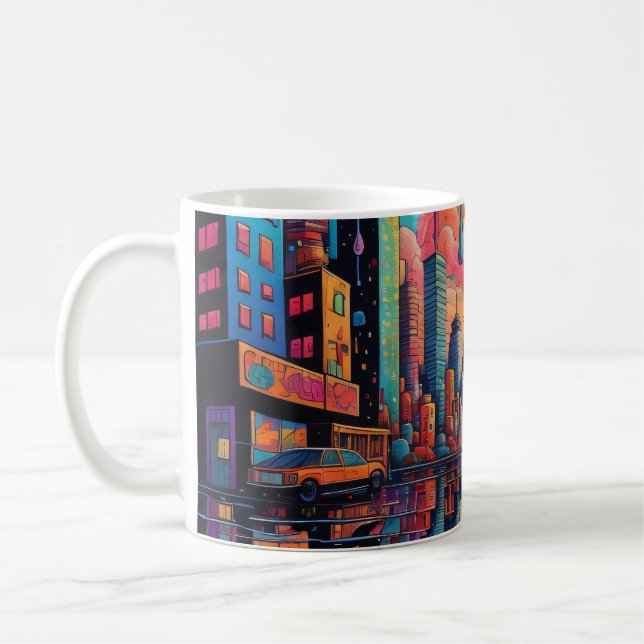 Psychedelic Blue Orange Drippy City  Coffee Mug (Left)