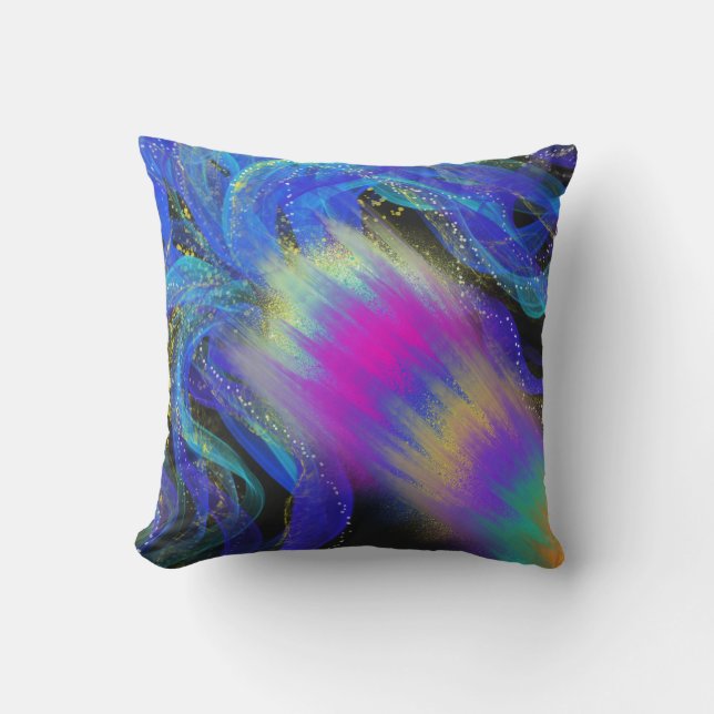 Psychedelic Blue Painting & 'Wonderful' Word Art Cushion (Front)