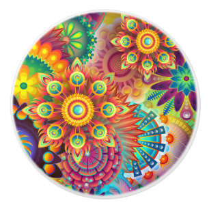 Psychedelic Bohemian Colourful Retro Abstract Ceramic Knob