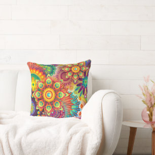 Psychedelic Boho Bohemian Colourful 70s Hippie Art Cushion