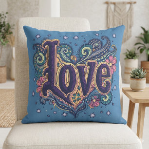 Psychedelic Boho Love Lettering with Floral Cushion