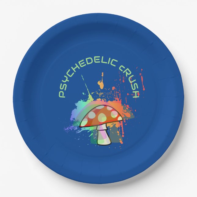 Psychedelic Boho Retro Party Amanita Mushroom Paper Plate (Front)
